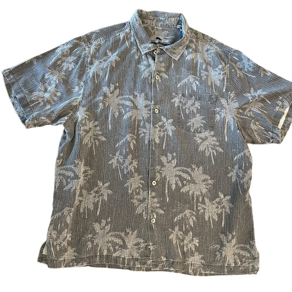 Men’s Tommy Bahama Gray Hawaiin S/S Silk Button Up Down Shirt Size XXL 2XL - Picture 1 of 6